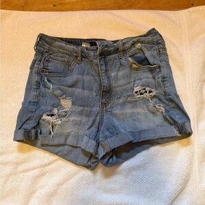 Aeropostale Blue Jean High Rise Midi Distressed Shorts